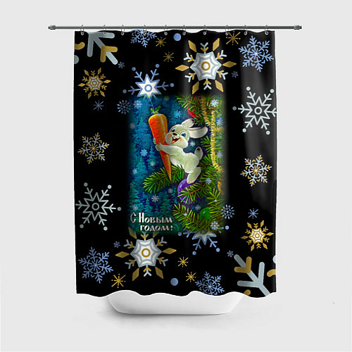 Шторка для ванной Новый год зайчик с морковью / 3D-принт – фото 1