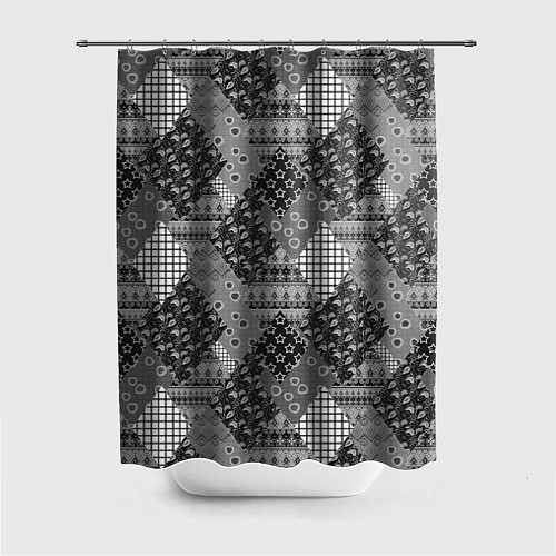 Шторка для ванной Black and White Ethnic Patchwork Pattern / 3D-принт – фото 1