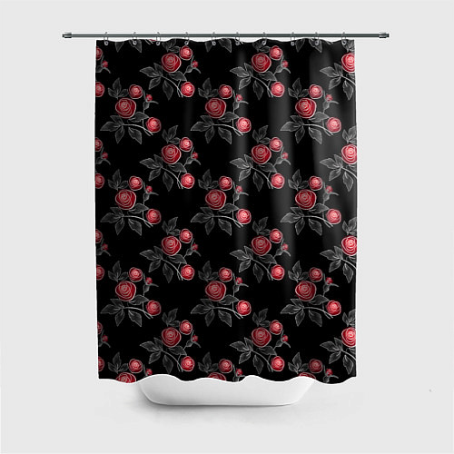 Шторка для ванной Акварельные розы на черном / 3D-принт – фото 1