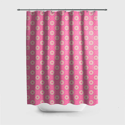 Шторка для ванной Белые цветочки на розовом фоне / 3D-принт – фото 1