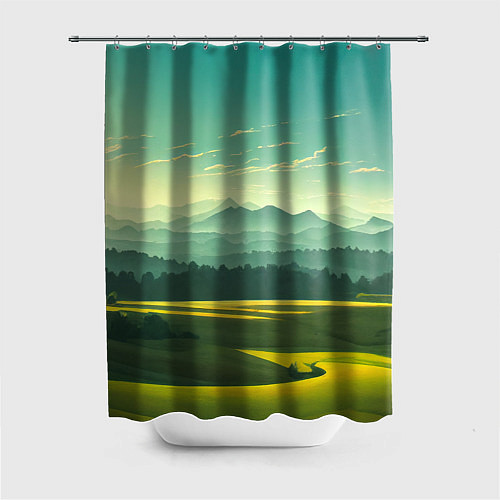 Шторка для ванной Зелёная долина, пейзаж / 3D-принт – фото 1