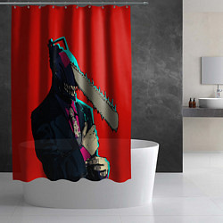 Шторка для душа Человек бензопила в деловом костюме, цвет: 3D-принт — фото 2