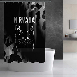Шторка для душа Группа Nirvana и рок кот, цвет: 3D-принт — фото 2