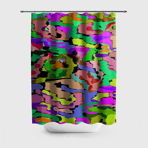 Шторка для ванной Разноцветный клетчатый камуфляж / 3D-принт – фото 1