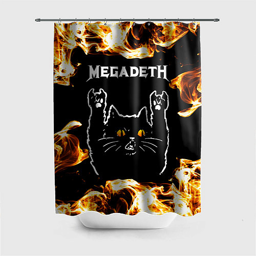 Шторка для ванной Megadeth рок кот и огонь / 3D-принт – фото 1