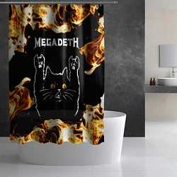 Шторка для душа Megadeth рок кот и огонь, цвет: 3D-принт — фото 2