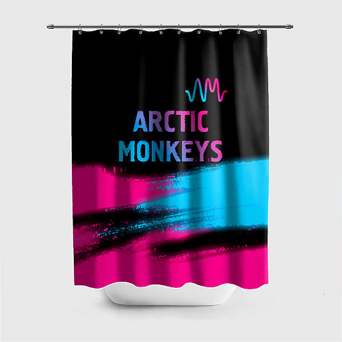 Шторка для ванной Arctic Monkeys - neon gradient: символ сверху / 3D-принт – фото 1