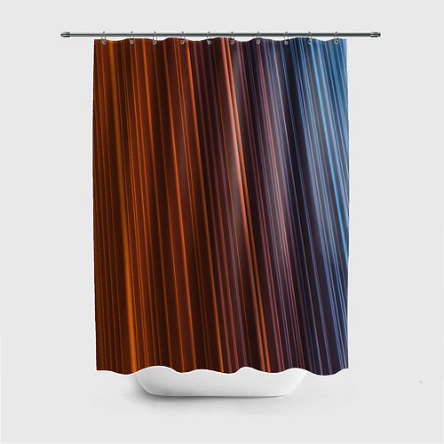 Шторка для ванной Абстрактные оранжевые и голубые линии во тьме / 3D-принт – фото 1