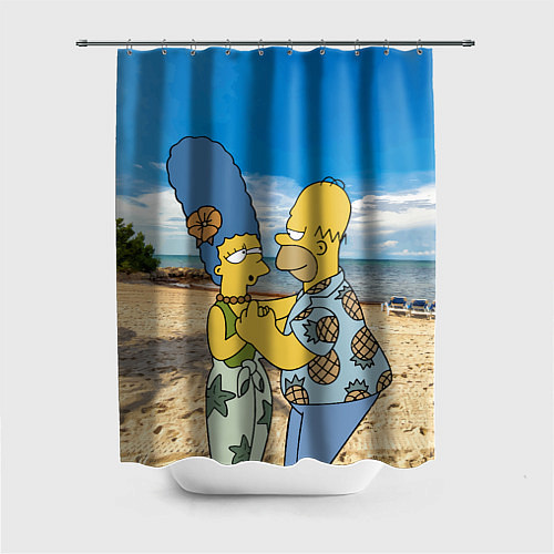 Шторка для ванной Гомер Симпсон танцует с Мардж на пляже / 3D-принт – фото 1