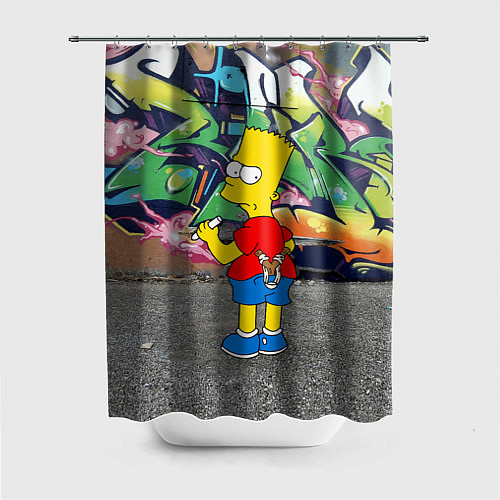 Шторка для ванной Хулиган Барт Симпсон на фоне стены с граффити / 3D-принт – фото 1