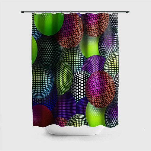 Шторка для ванной Трехмерные разноцветные шары / 3D-принт – фото 1