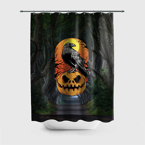 Шторка для ванной Ворон, сидящий на тыкве - Halloween / 3D-принт – фото 1