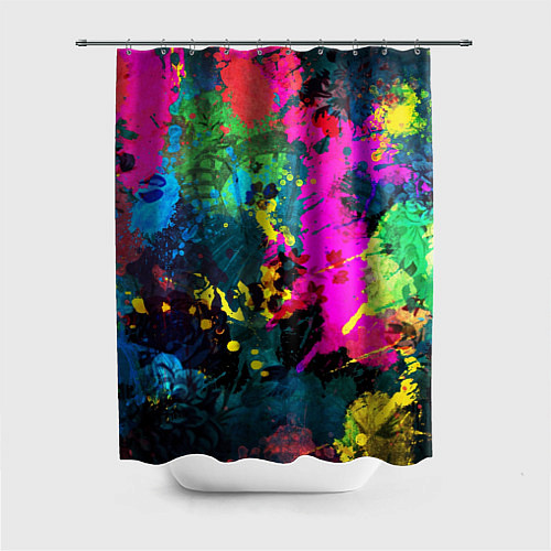 Шторка для ванной Разноцветные кляксы красов / 3D-принт – фото 1