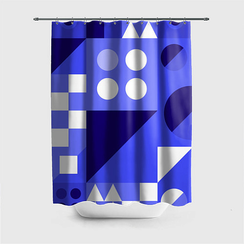 Шторка для ванной Геометрические синие, фиолетовые и белые фигуры / 3D-принт – фото 1