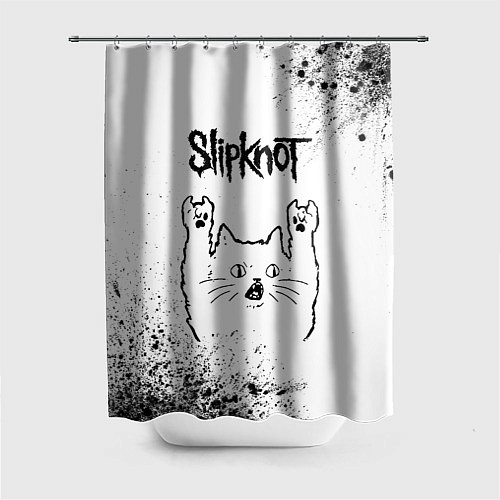 Шторка для ванной Slipknot рок кот на светлом фоне / 3D-принт – фото 1