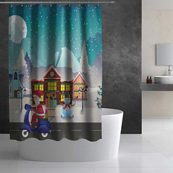 Шторка для душа В Новогоднюю ночь Дед Мороз едет на скутере с пода, цвет: 3D-принт — фото 2