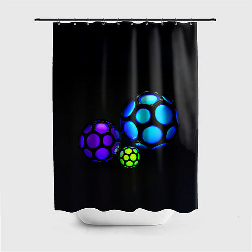 Шторка для ванной Объёмные неоновые шары / 3D-принт – фото 1