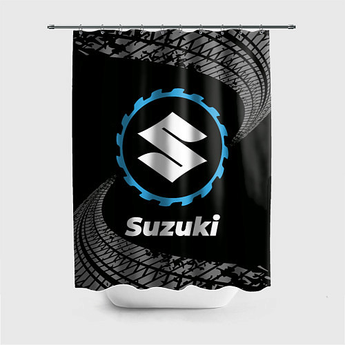 Шторка для ванной Suzuki в стиле Top Gear со следами шин на фоне / 3D-принт – фото 1