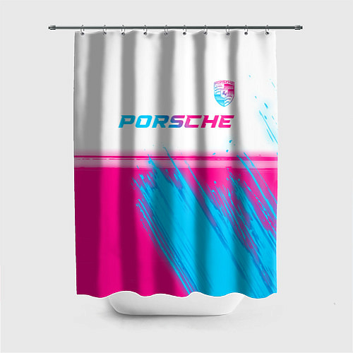 Шторка для ванной Porsche neon gradient style: символ сверху / 3D-принт – фото 1