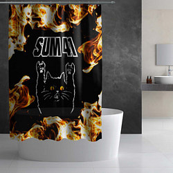 Шторка для душа Sum41 рок кот и огонь, цвет: 3D-принт — фото 2
