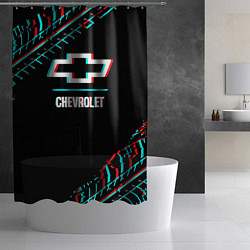 Шторка для душа Значок Chevrolet в стиле glitch на темном фоне, цвет: 3D-принт — фото 2