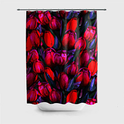 Шторка для ванной Тюльпаны - поле красных цветов