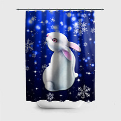 Шторка для ванной Белый кролик в снежинках