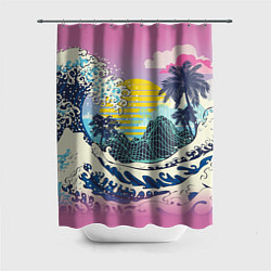 Шторка для душа Штормовые океанские волны и пальмы, цвет: 3D-принт