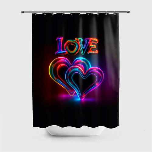 Шторка для ванной Love - неоновые сердца / 3D-принт – фото 1