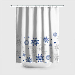 Шторка для душа Новогодние Снежинки - Белый, цвет: 3D-принт