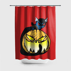 Шторка для ванной Halloween - тыква и кот