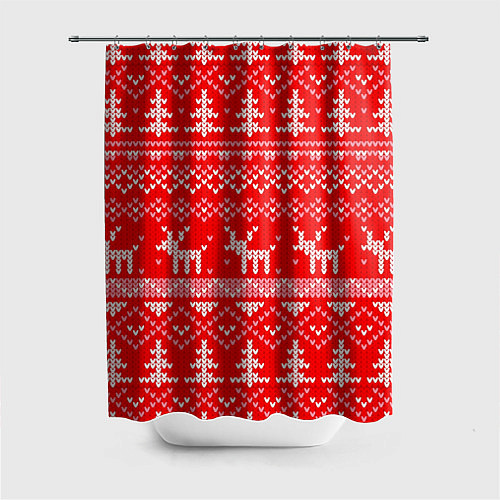 Шторка для ванной Рождественский красный свитер с оленями / 3D-принт – фото 1