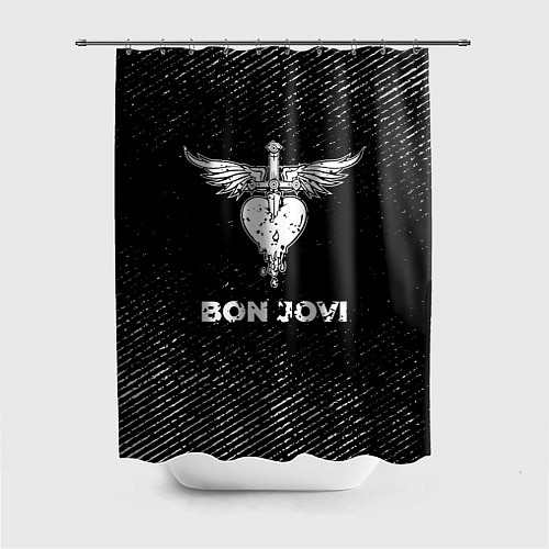Шторка для ванной Bon Jovi с потертостями на темном фоне / 3D-принт – фото 1