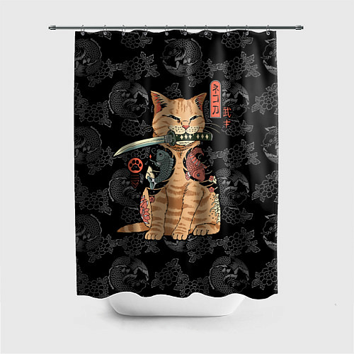 Шторка для ванной Кот самурай - Якудза / 3D-принт – фото 1