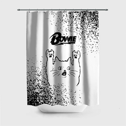 Шторка для ванной David Bowie рок кот на светлом фоне / 3D-принт – фото 1