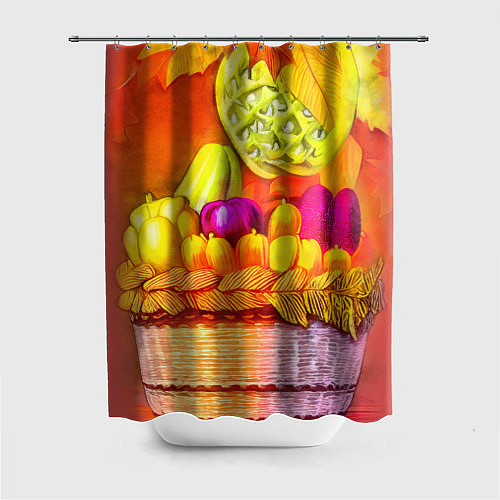 Шторка для ванной Спелые фрукты и овощи в плетеной корзине / 3D-принт – фото 1