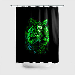 Шторка для ванной Нейросеть: неоновый зелёный тигр