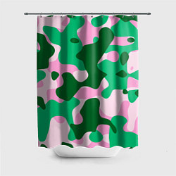 Шторка для ванной Абстрактные зелёно-розовые пятна