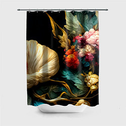 Шторка для душа Винтажные цветы акварелью, цвет: 3D-принт