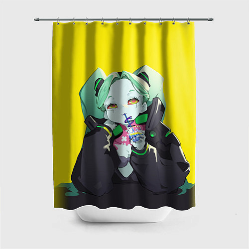 Шторка для ванной Ребекка пьет коктель - Cyberpunk / 3D-принт – фото 1