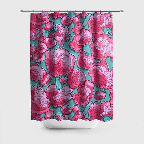 Шторка для ванной Пышные цветы - пионы / 3D-принт – фото 1