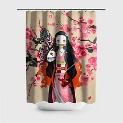 Шторка для душа Незуко Камадо под сакурой, цвет: 3D-принт