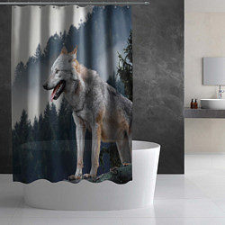 Шторка для душа Волк на фоне леса, цвет: 3D-принт — фото 2