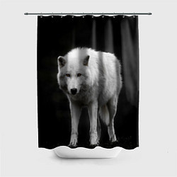 Шторка для ванной Белый волк на темном фоне