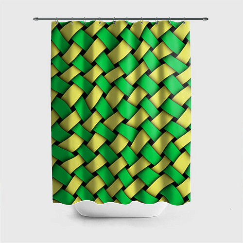 Шторка для ванной Жёлто-зелёная плетёнка - оптическая иллюзия / 3D-принт – фото 1