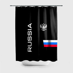 Шторка для ванной Россия и три линии на черном фоне