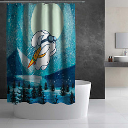 Шторка для душа Заяц на реактивной морковке, цвет: 3D-принт — фото 2