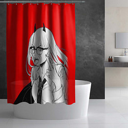 Шторка для душа Бизнес-леди Пауэр: Человек-бензопила, цвет: 3D-принт — фото 2