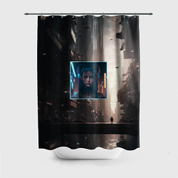 Шторка для душа Девушка во мраке киберпанк города, цвет: 3D-принт