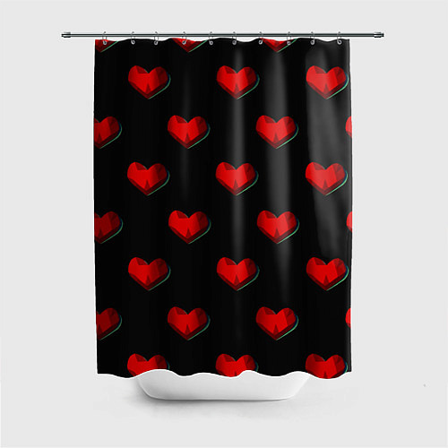 Шторка для ванной Красные сердца полигоны / 3D-принт – фото 1